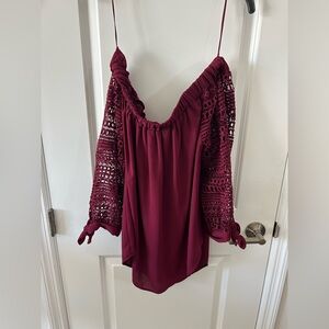 Express Burgundy Lace Sleeve Blouse